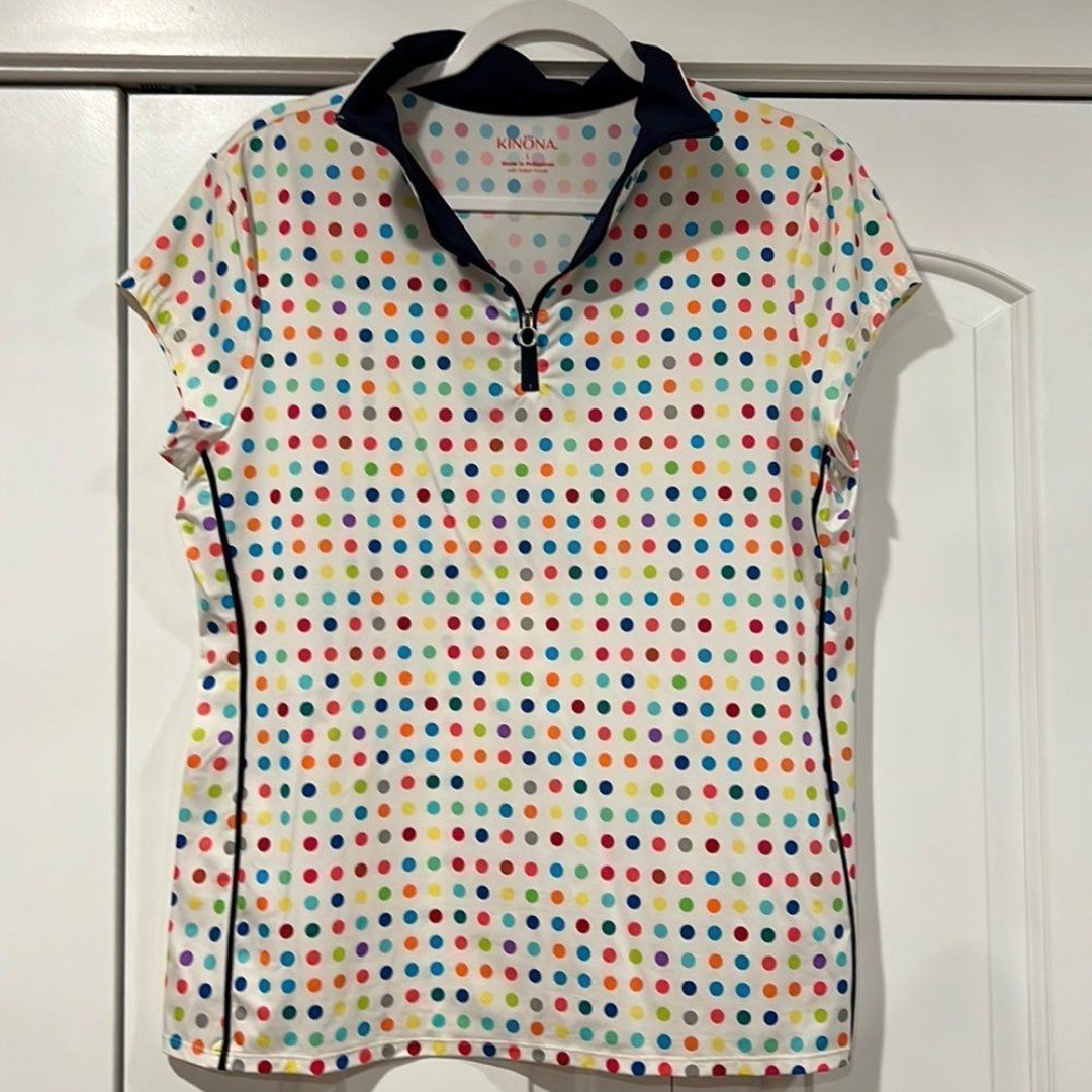 Kinona womens large polka dot gold shirt