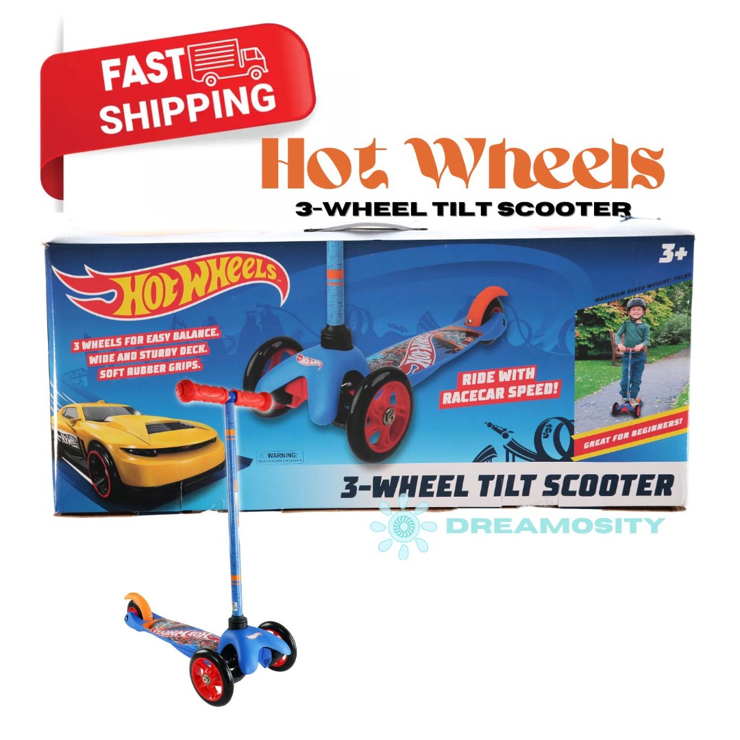 Hot Wheels Tilt & Turn 3 Wheel Scooter - Great For Beginners Balance - Youth 3+