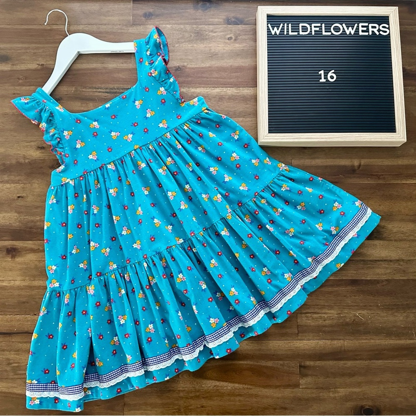 Wildflowers Back To Class First Day Ferngully Top Blue Floral Tiered Knit 16