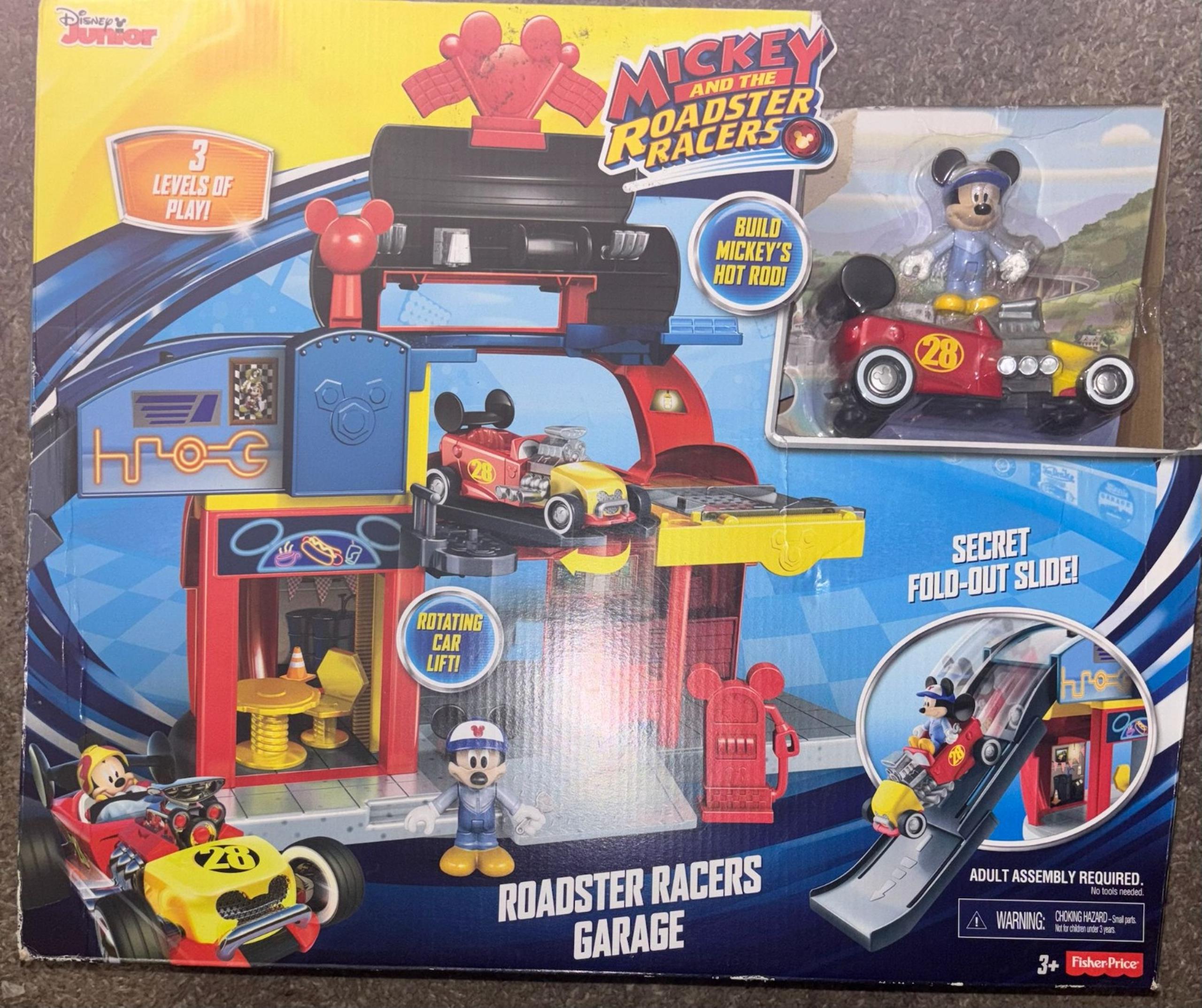 Fisher Price Disney Junior Mickey and the Roadster Racers Garage NEW Dmgd Box
Bo