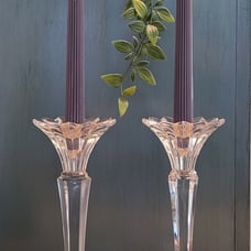 Lead Crystal Candlestick Holders Sculpted Art Deco Tulip Design Austria Crystal