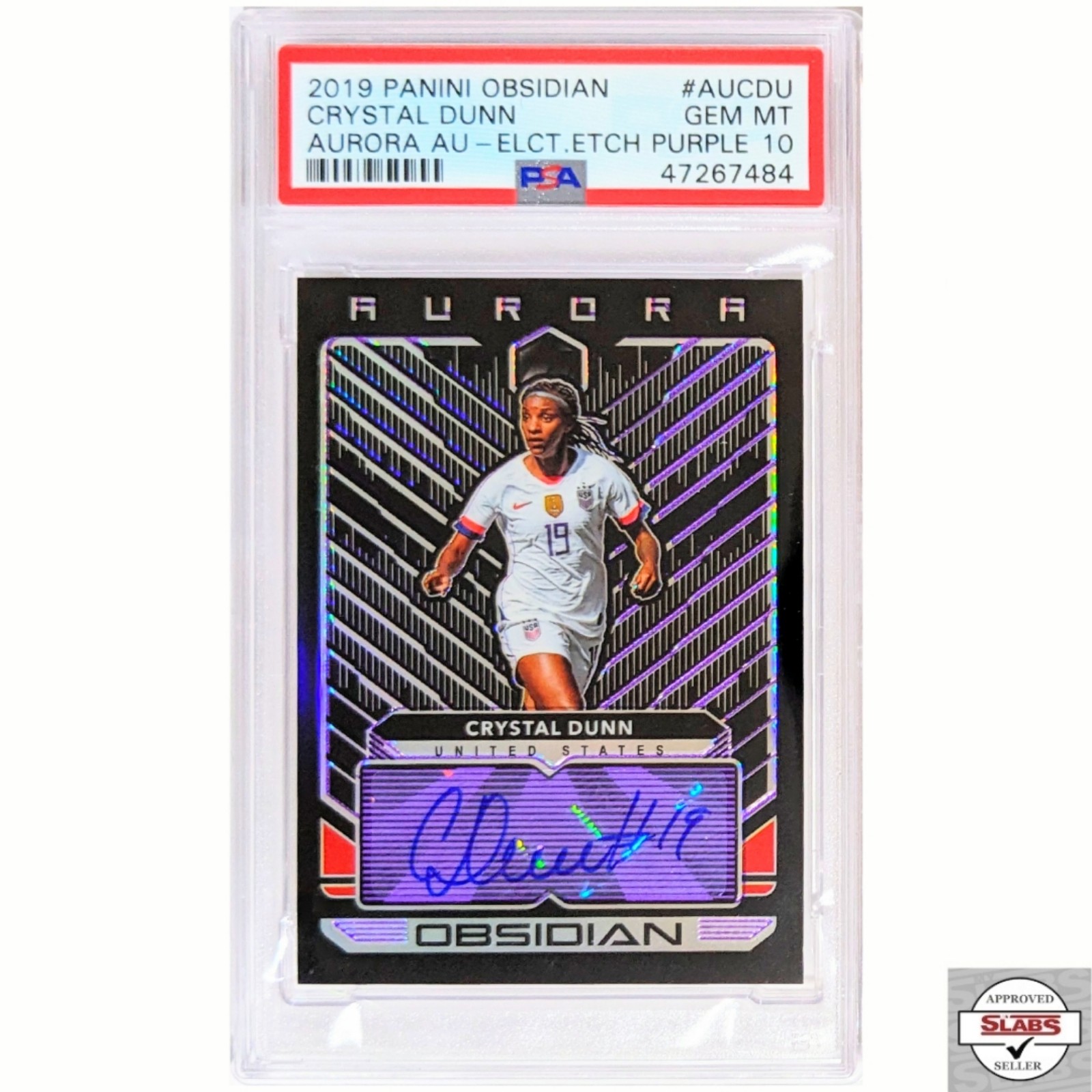 PSA 10 2019 Obsidian Aurora Electric Etch Purple /75 Crystal Dunn Auto #AU-CDU