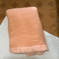 Vintage Waffle Weave King size Blanket peach color Satin Trim