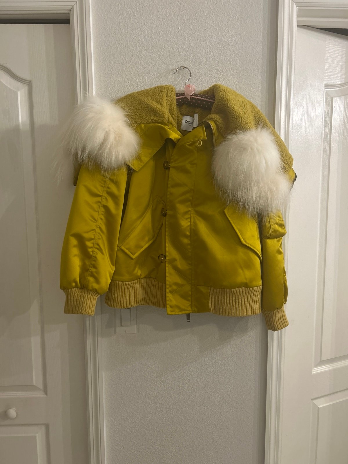 DONDUP YELLOW TECHNO FABRIC & SHEARLING HOODED JACKET -BRAND NEW & MADE IN ITALY
