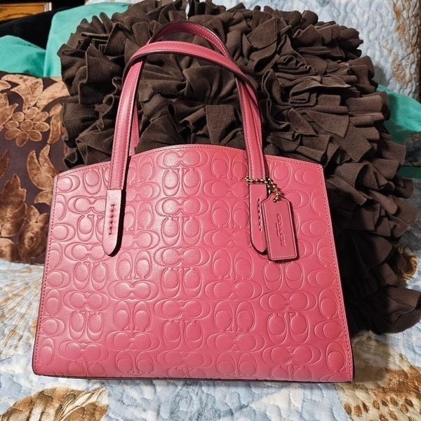 Coach Charlie Carryall 28 Stachel in Pink Signature Leather with Crossbody Strap