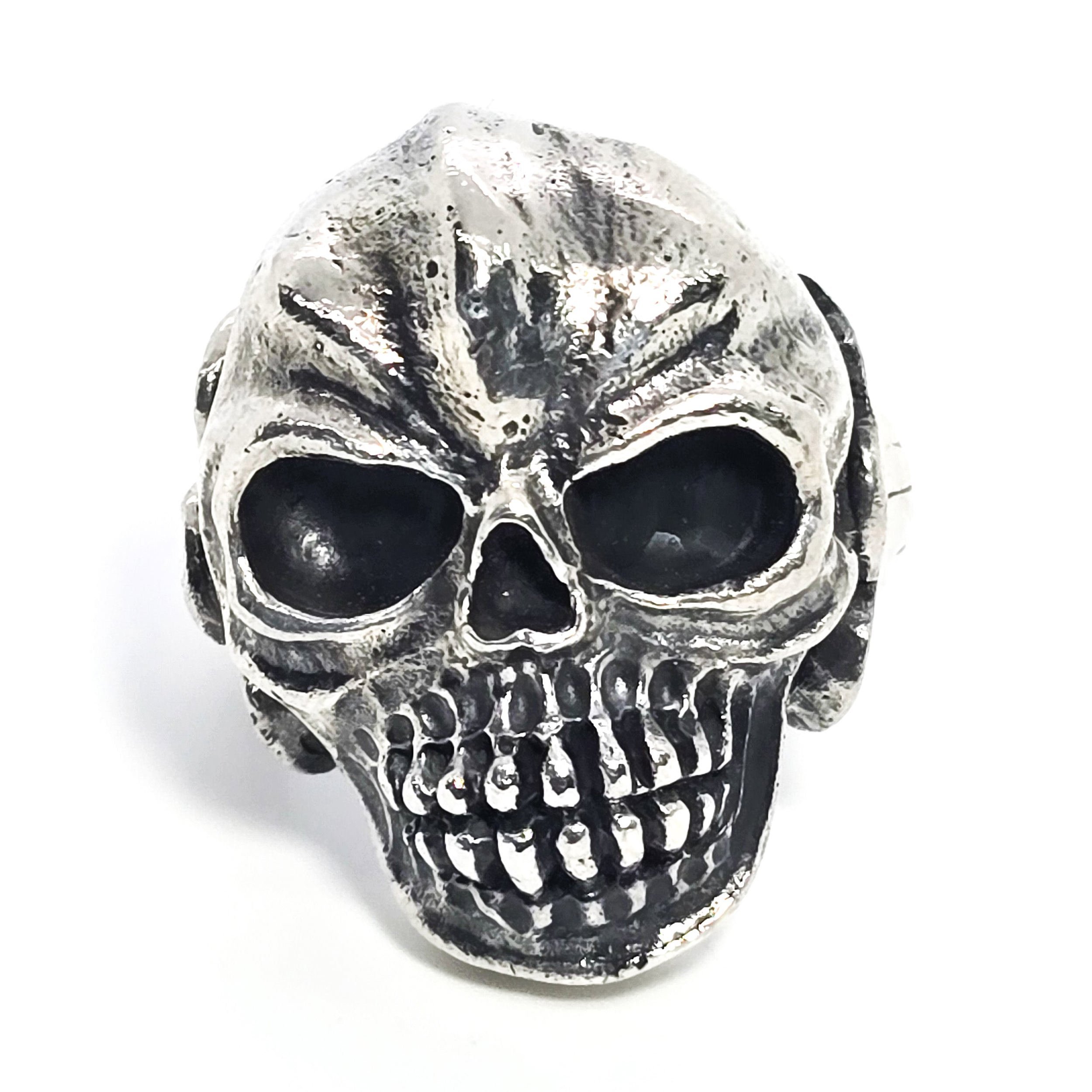 Thick Skull retro biker solid sterling silver macabre memento mori goth ring si