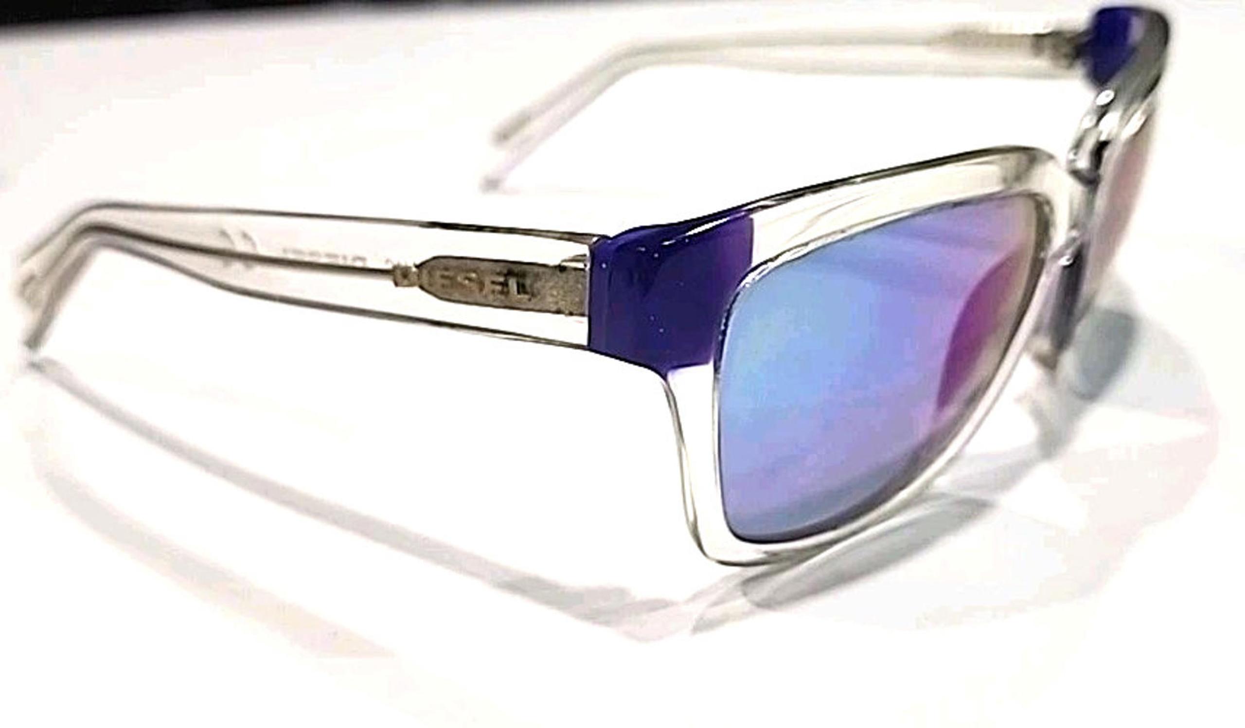 Diesel DL0073 Crystal Clear Blue Square Gray Sunglasses 54-18 135 w Case Cloth