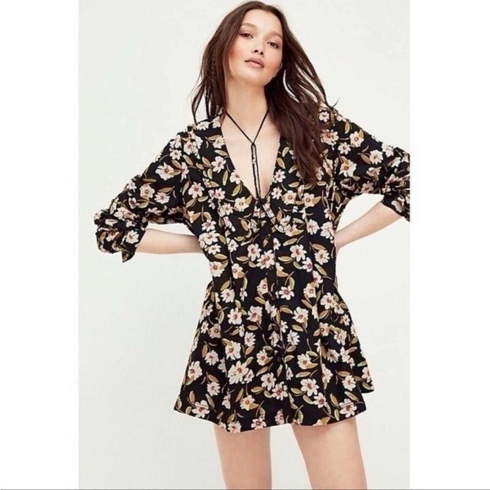 Free People Charlie Printed Button Down Tunic Mini Dress