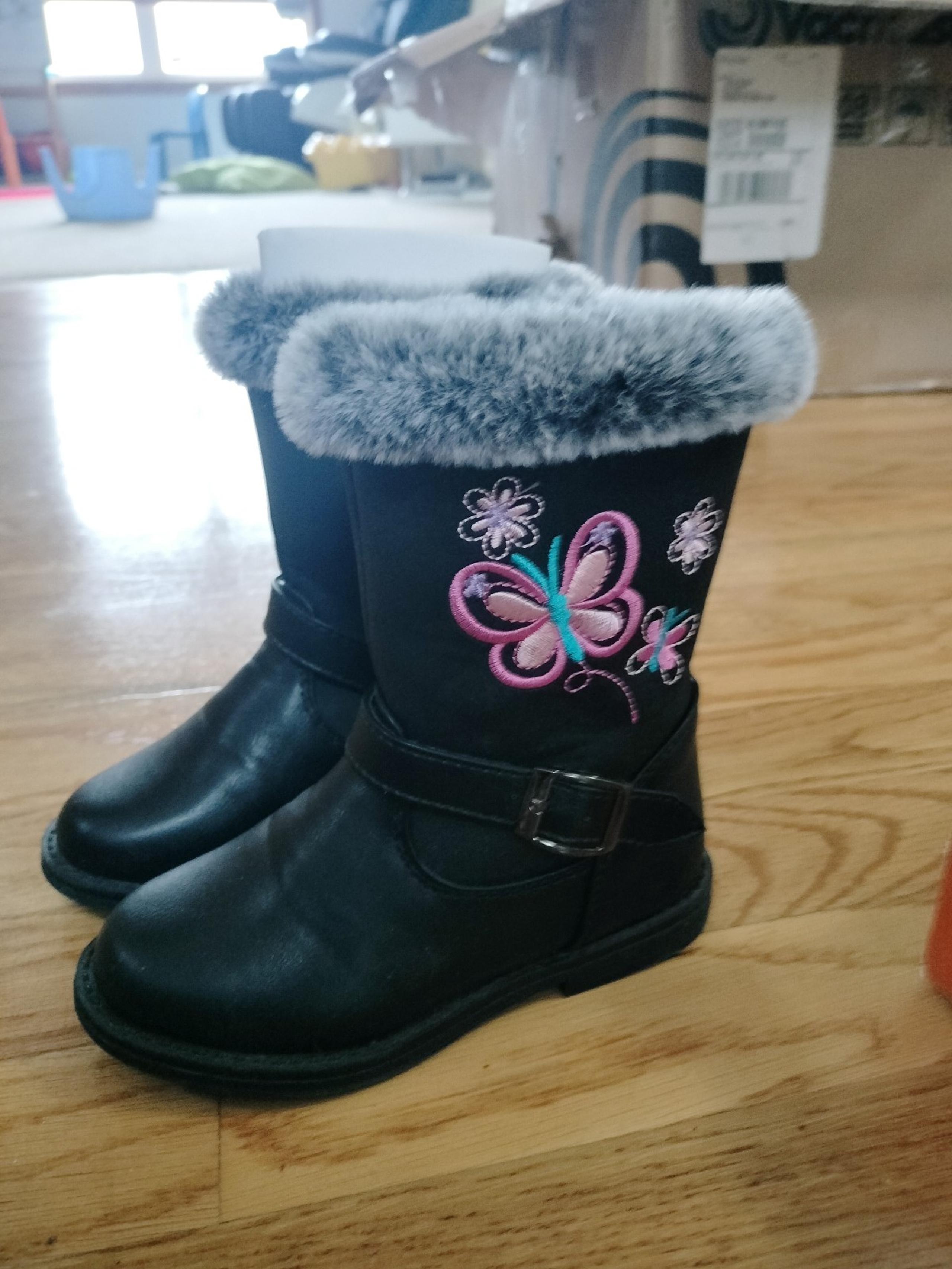 Laura Ashley toddler girl boots black with flowers butterflies size 9