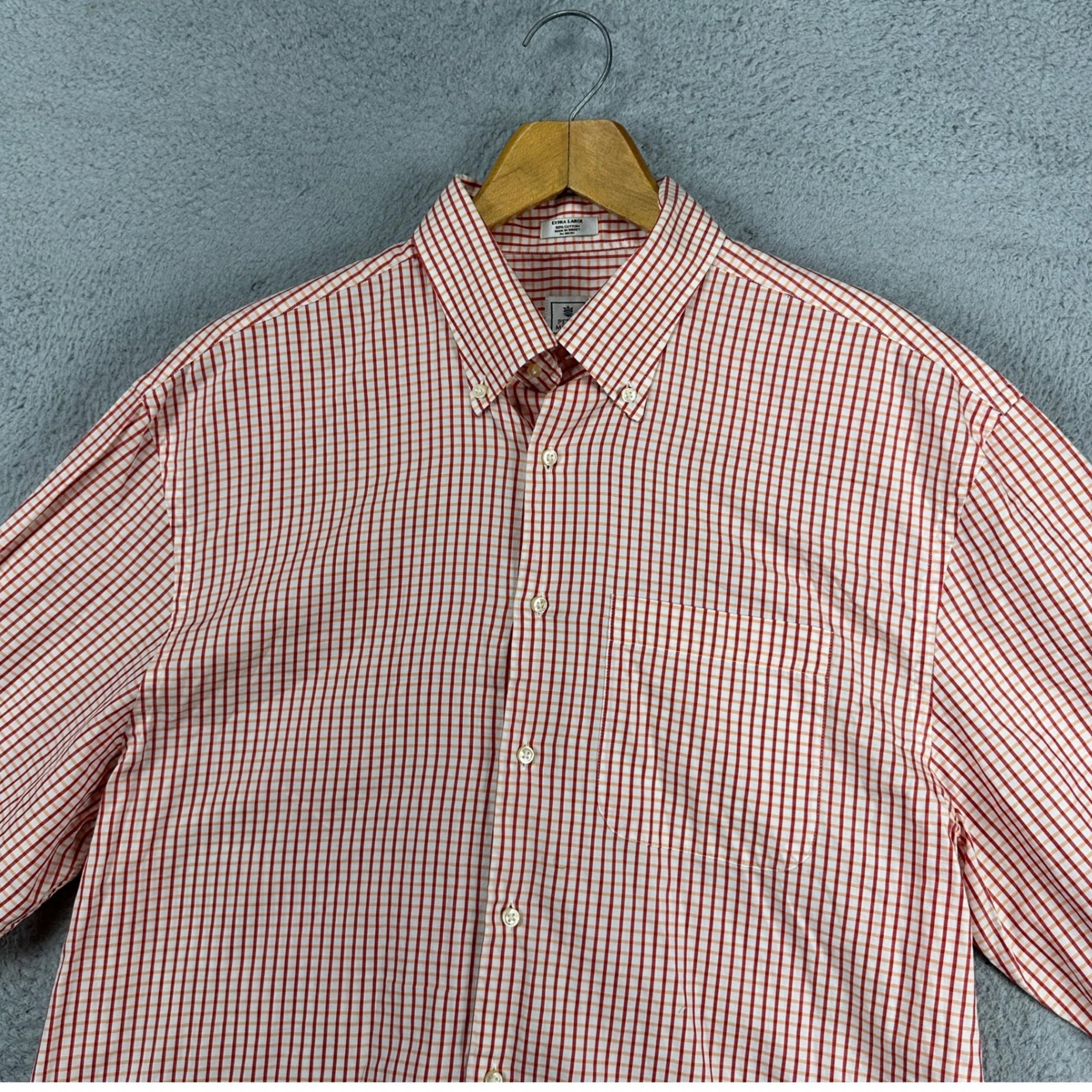Peter Millar Adult Mens Button Down Shirt XL Orange Red Shepherd Check Pocket