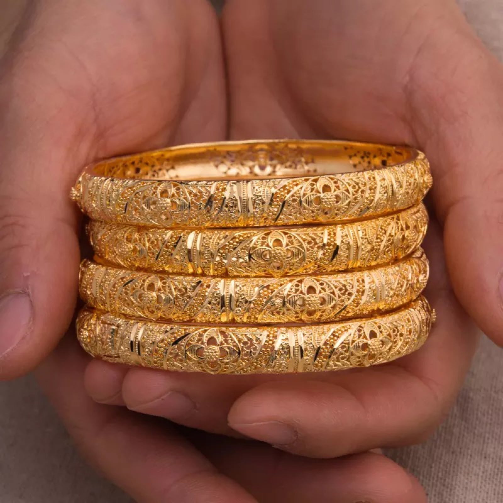4Pcs/lot 24K Dubai Bangle Women Gold Color Jewelry Copper 18 k GF Dubai Bracelet