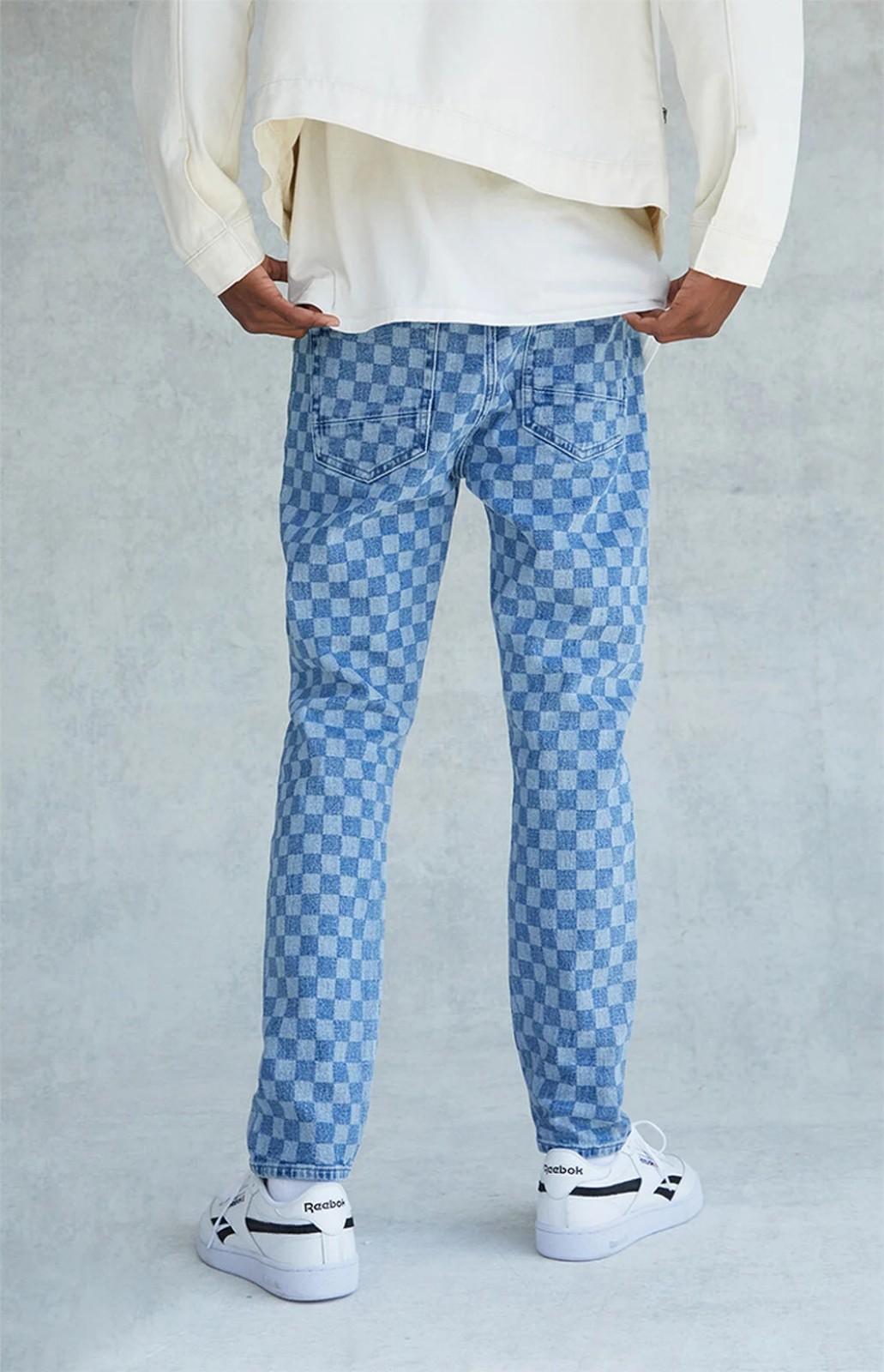 PacSun Eco Holden Slim Taper Checkered Comfort Jeans 29x30 NWT Light indigo