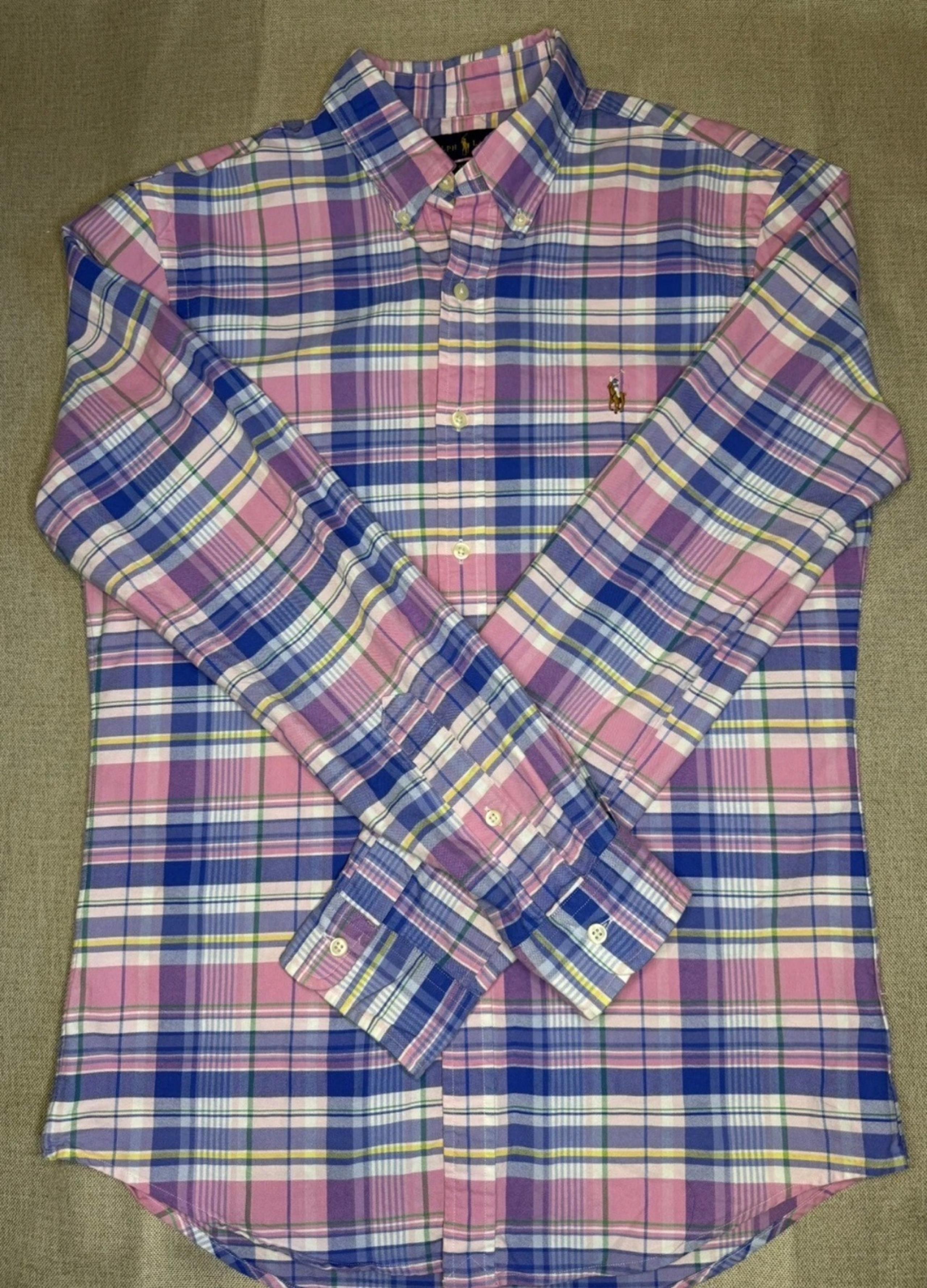 Ralph Lauren Mens Long Sleeve Button Down Shirt Pink Plaid  Medium Slim Fit