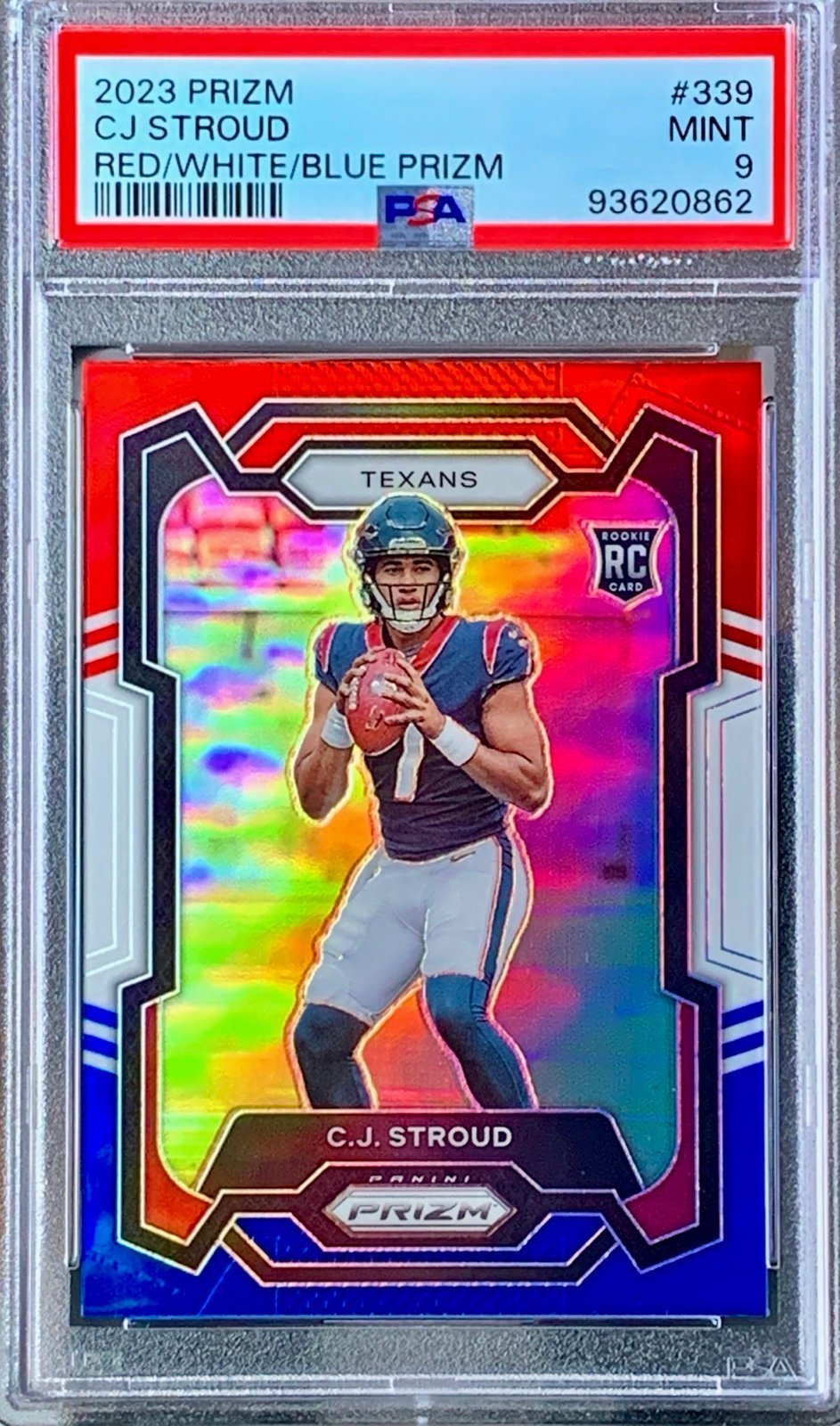 2023 Panini Prizm Red White Blue CJ Stroud RC Texans PSA 9 MINT