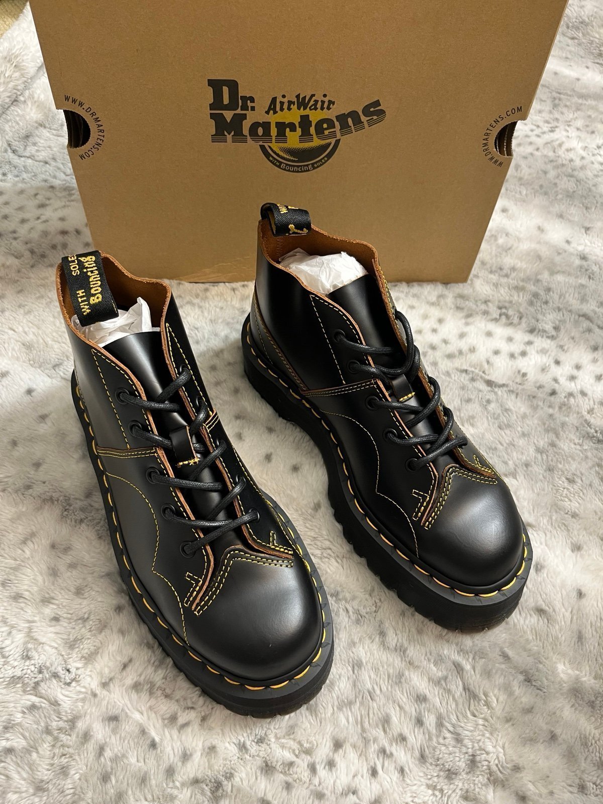US M 10/ US W 11 ~ DR. MARTENS CHURCH PLATFORM MONKEY BOOTS IN BLACK MSRP220