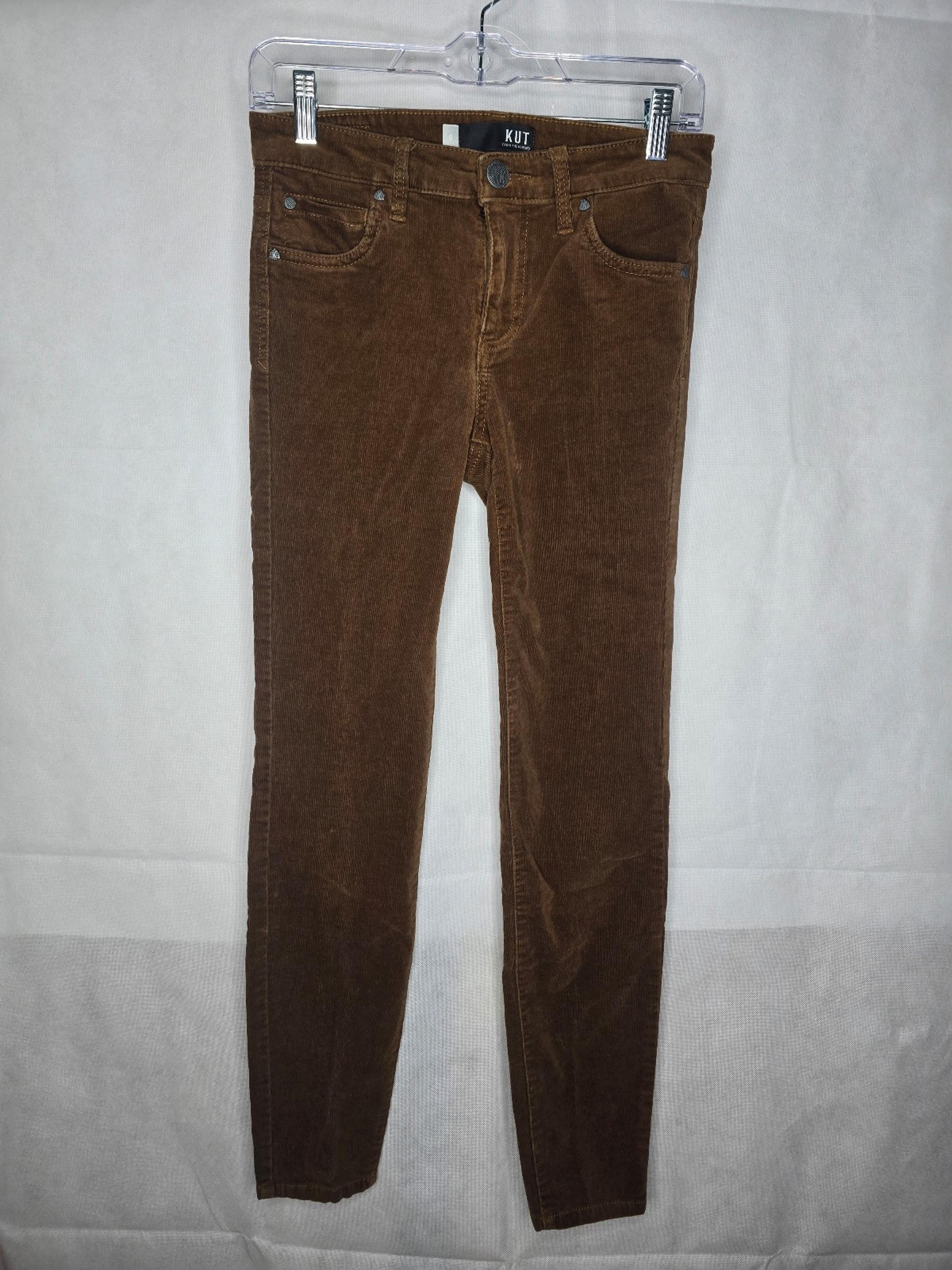 Kut from the Kloth Diana Fab Ab Skinny Mid-rise Brown Corduroy Pants Size 0