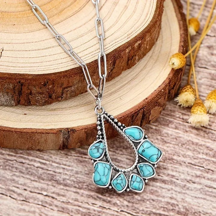 14K White Gold Womens Turquoise Pendant Necklace Ladies 14 K Silver Jewelry NEW