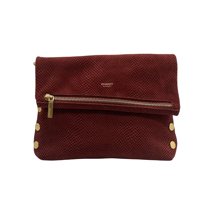 Hammitt VIP Burgundy Lizard Embossed Suede Crossbody Clutch