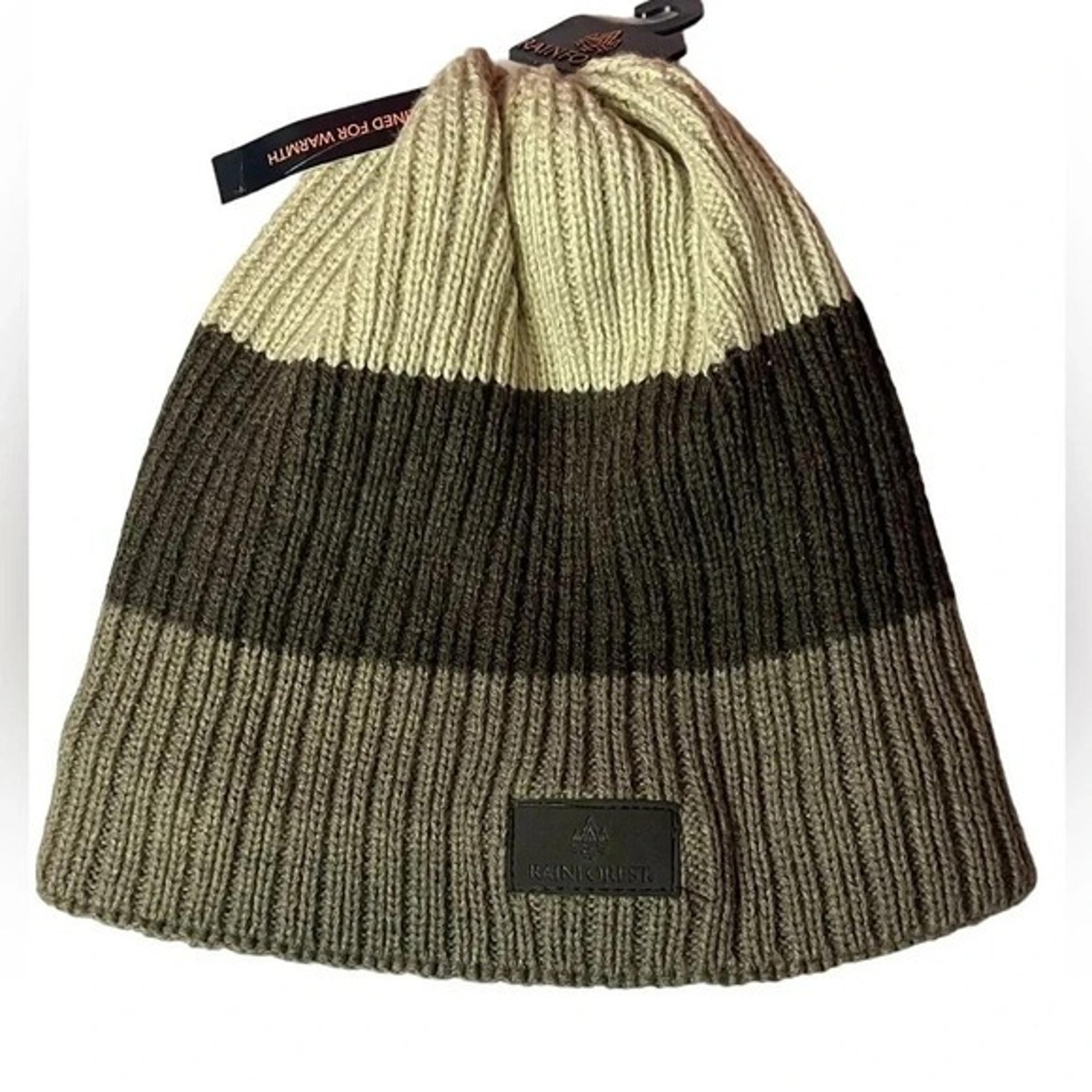 Rainforest Tri-Color Knit Winter Hat Green Black Tan NWT Fleece Lined