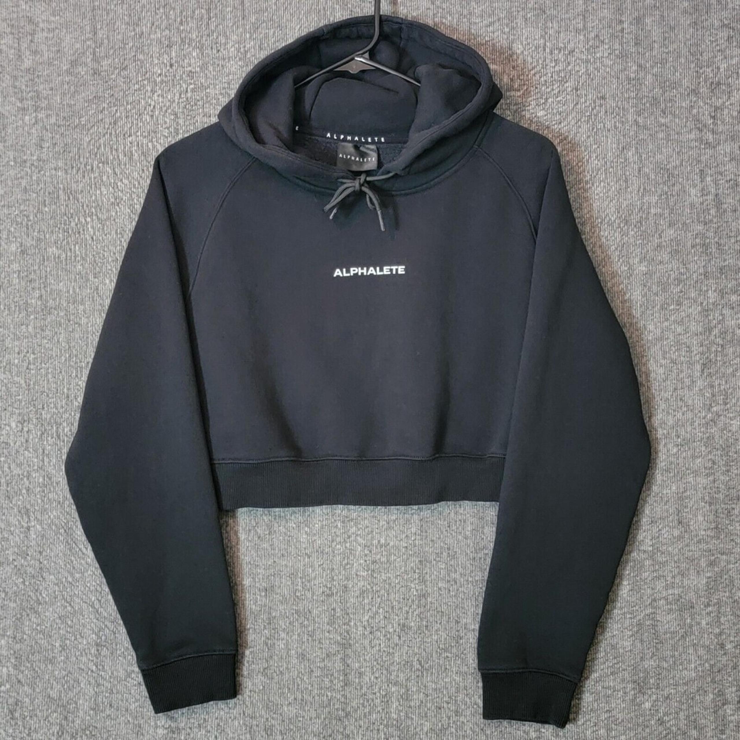 Alphalete Hoodie Womens XS Black Performance Crop Pullover Hooded Sweatshirt