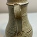 Vintage stoneware pottery pitcher Green beige brown large Stamped