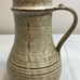 Vintage stoneware pottery pitcher Green beige brown large Stamped