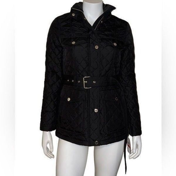 MICHAEL Michael Kors Womens Belted Quilted Jacket Black Extra Small NWT