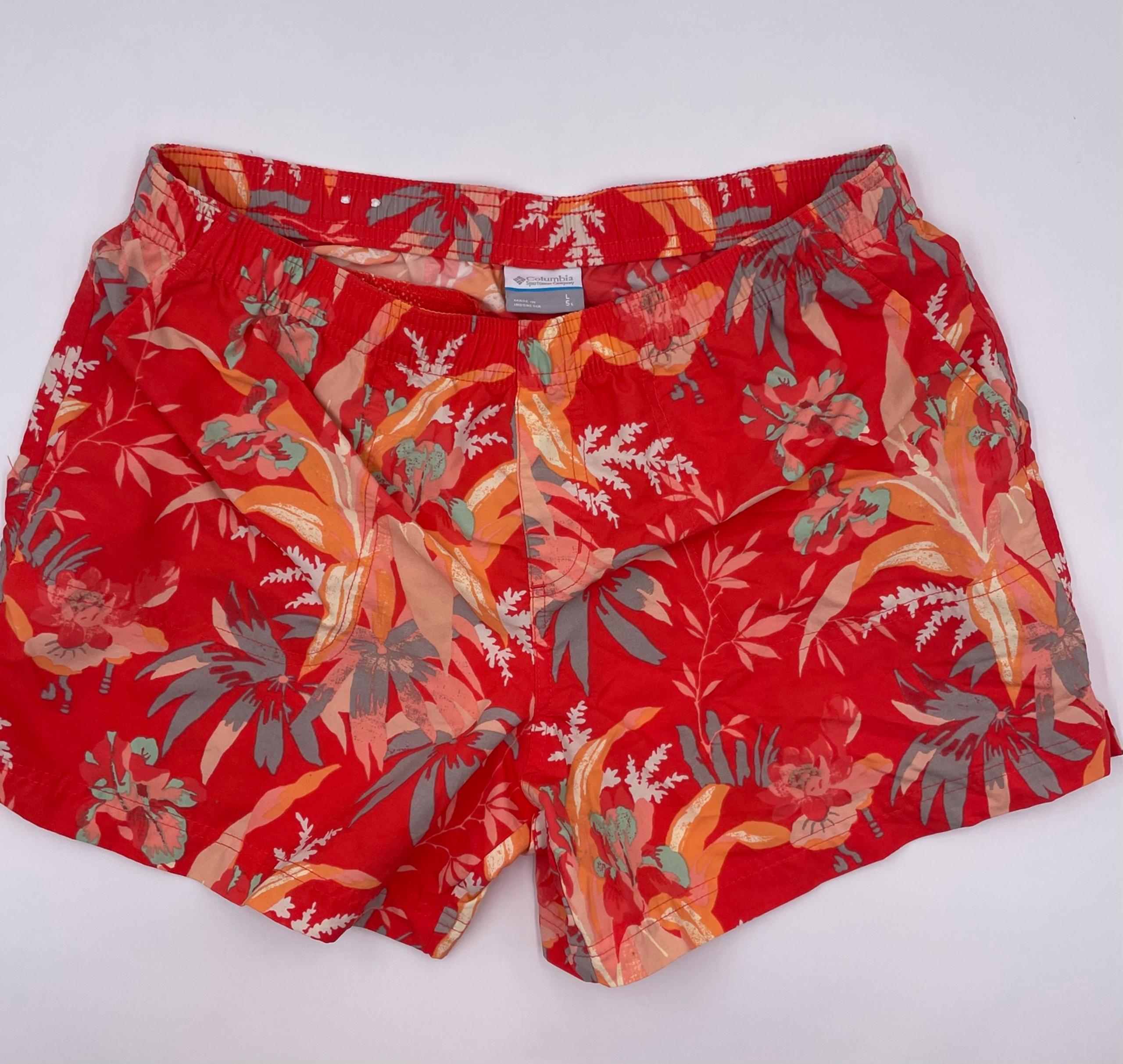 Columbia Women’s Large Swim Cover Up Shorts Colorful Tropical Pockets Quick Dry