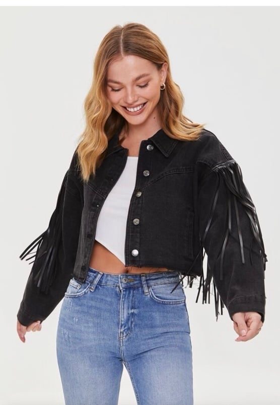 Forever 21 western Fringe black denim jacket