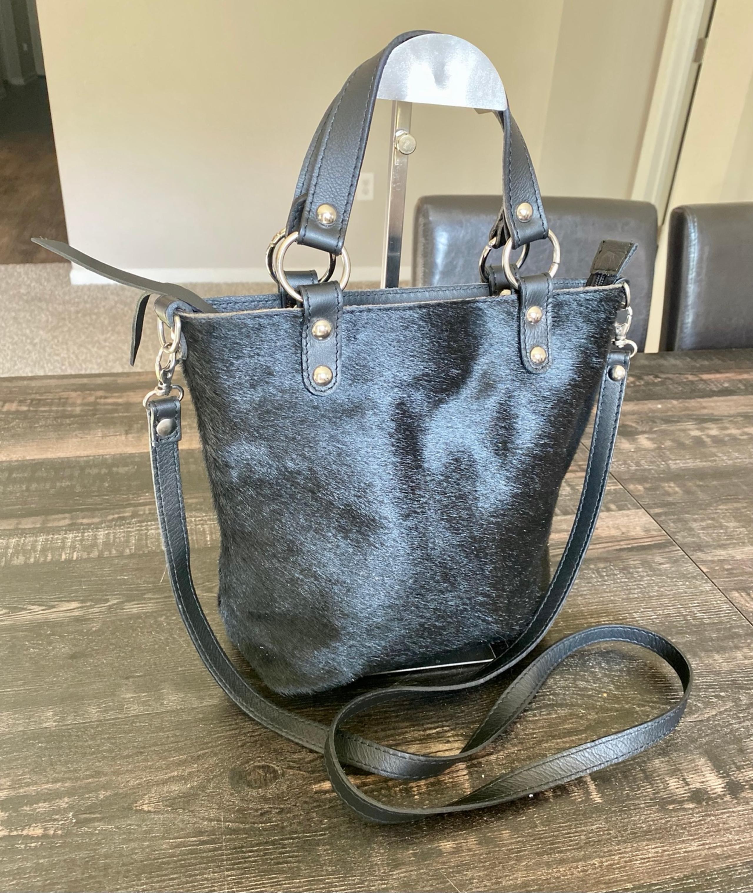 MAURIZIO TAIUTI ITALY BLACK SILVER SHIMMER Calf HAIR Leather Crossbody Purse bag