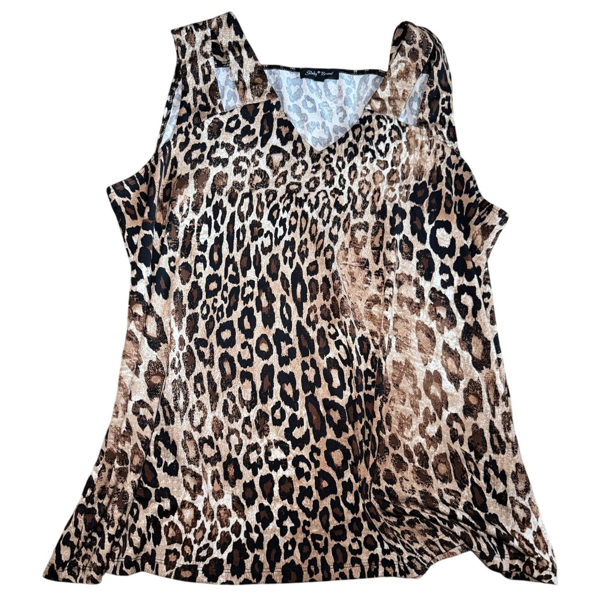 Size 1X Slinky Brand Cheetah Print V-Neck Tank Top