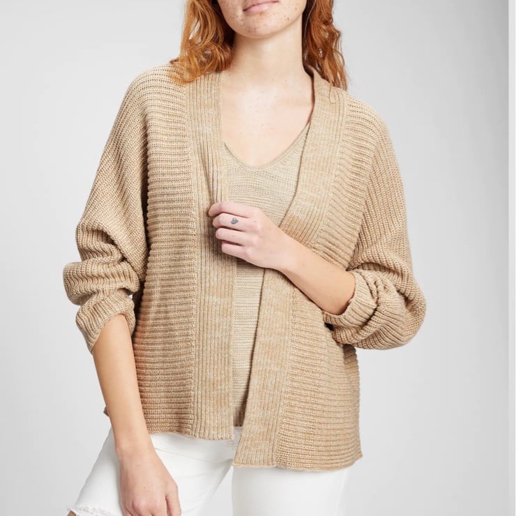 GAP Textured Open-Front Cardigan Color: Khaki PRODUCT DETAILS Textured cotton kn