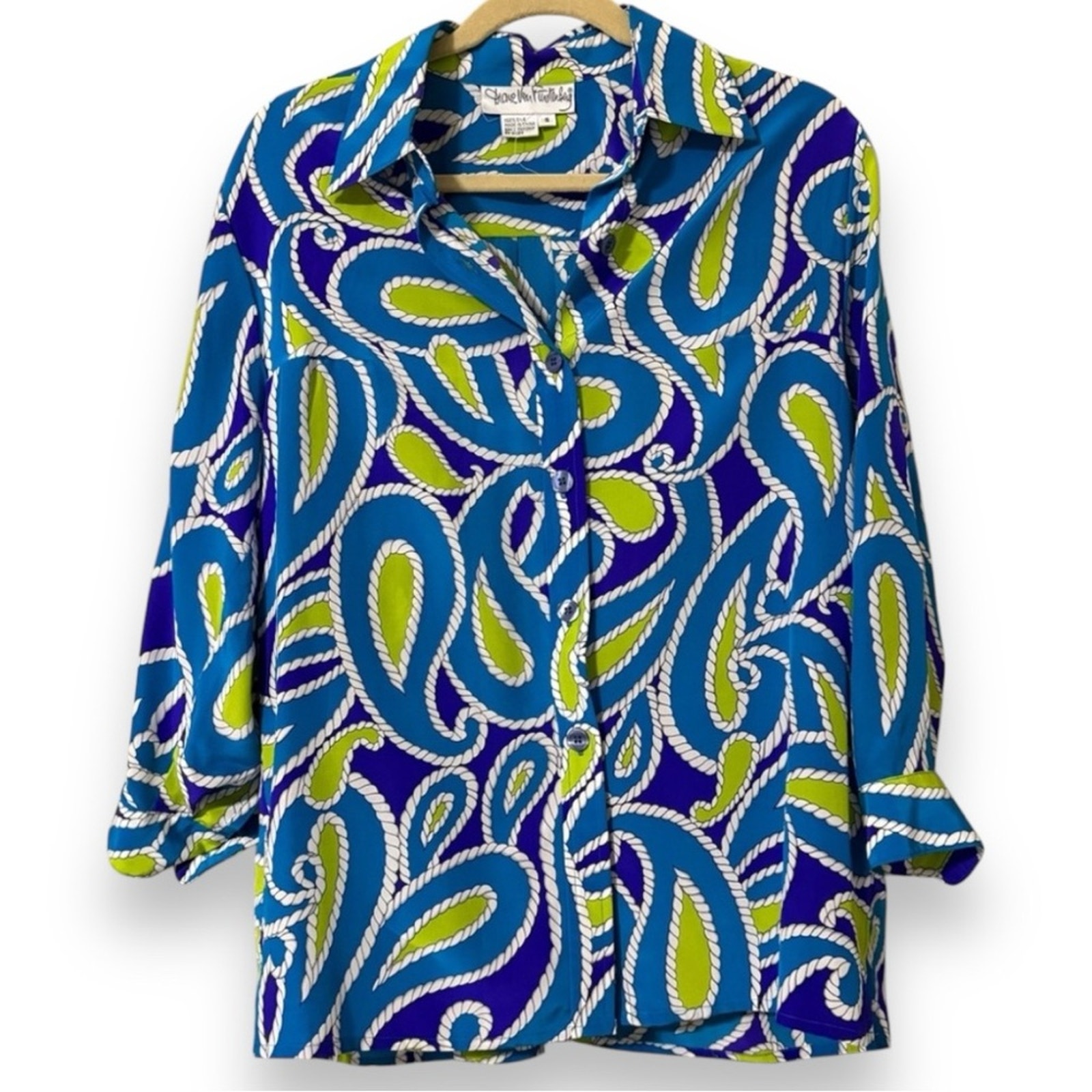 Diane Von Furstenberg 100% silk small nautical rope pattern blue green purple