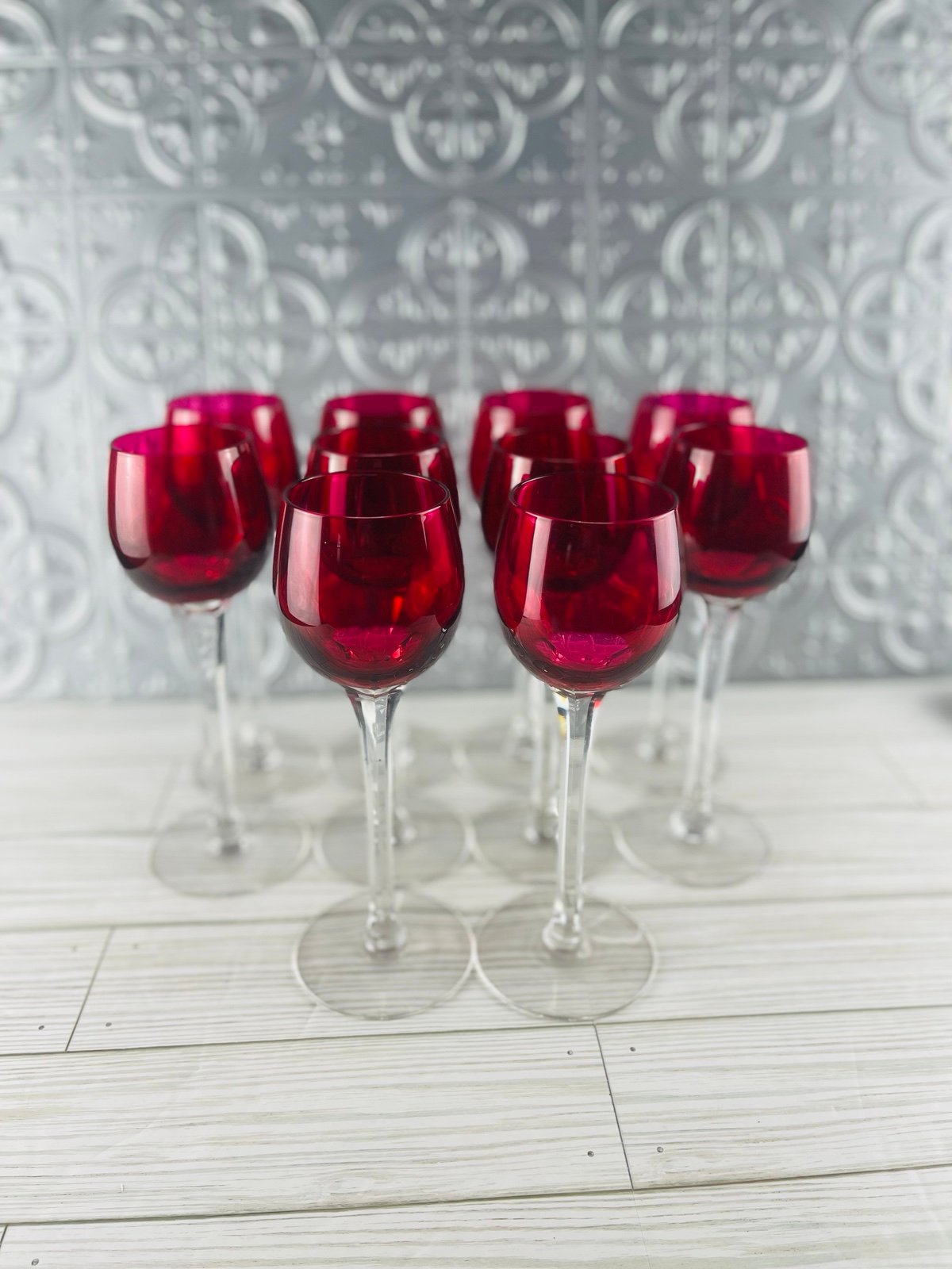 Super **RARE ** Ruby Red Liqueur Cordial Glass 8.25 steam Set Of 10