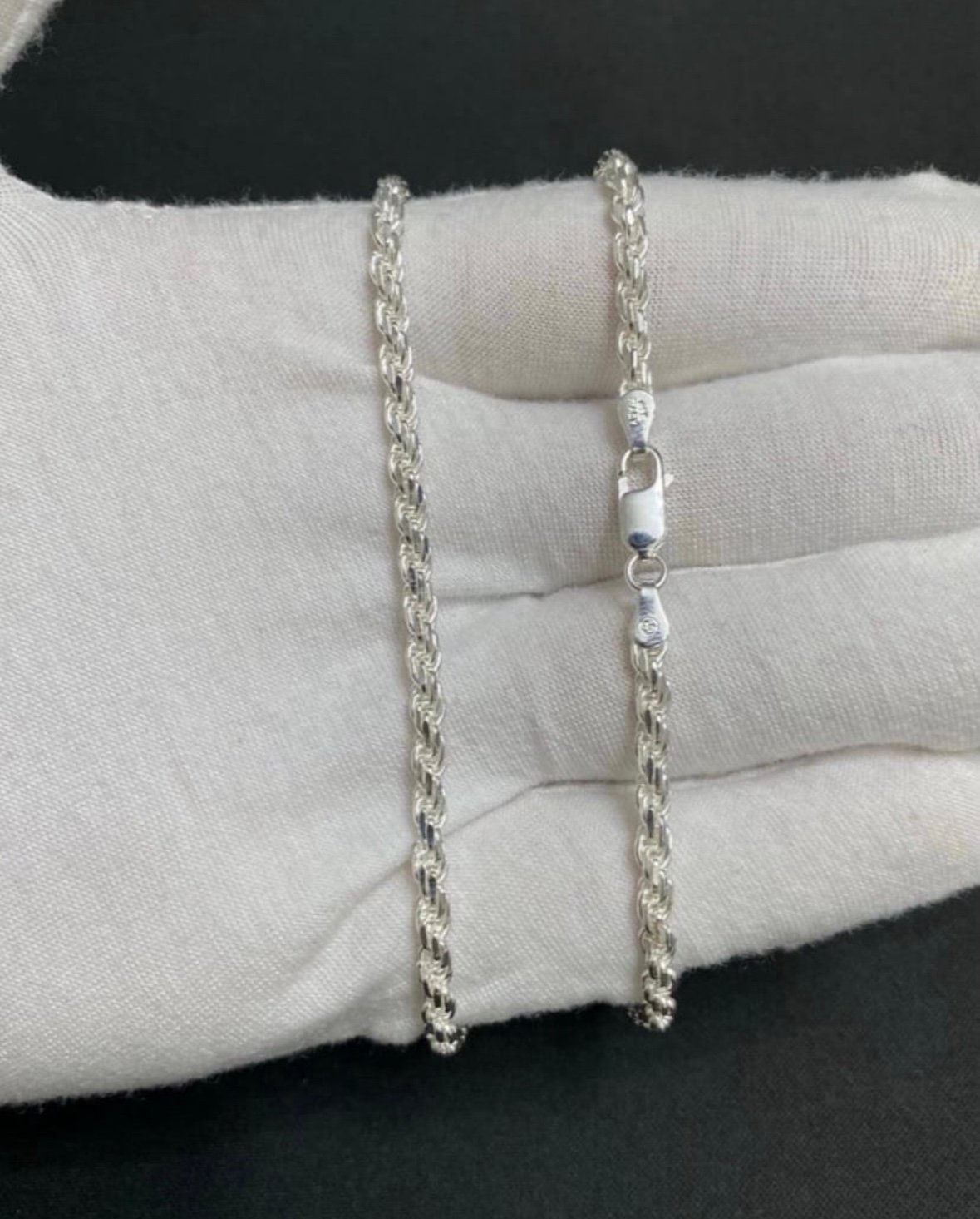 Solid Sterling Silver Rope Chain 3mm 16”