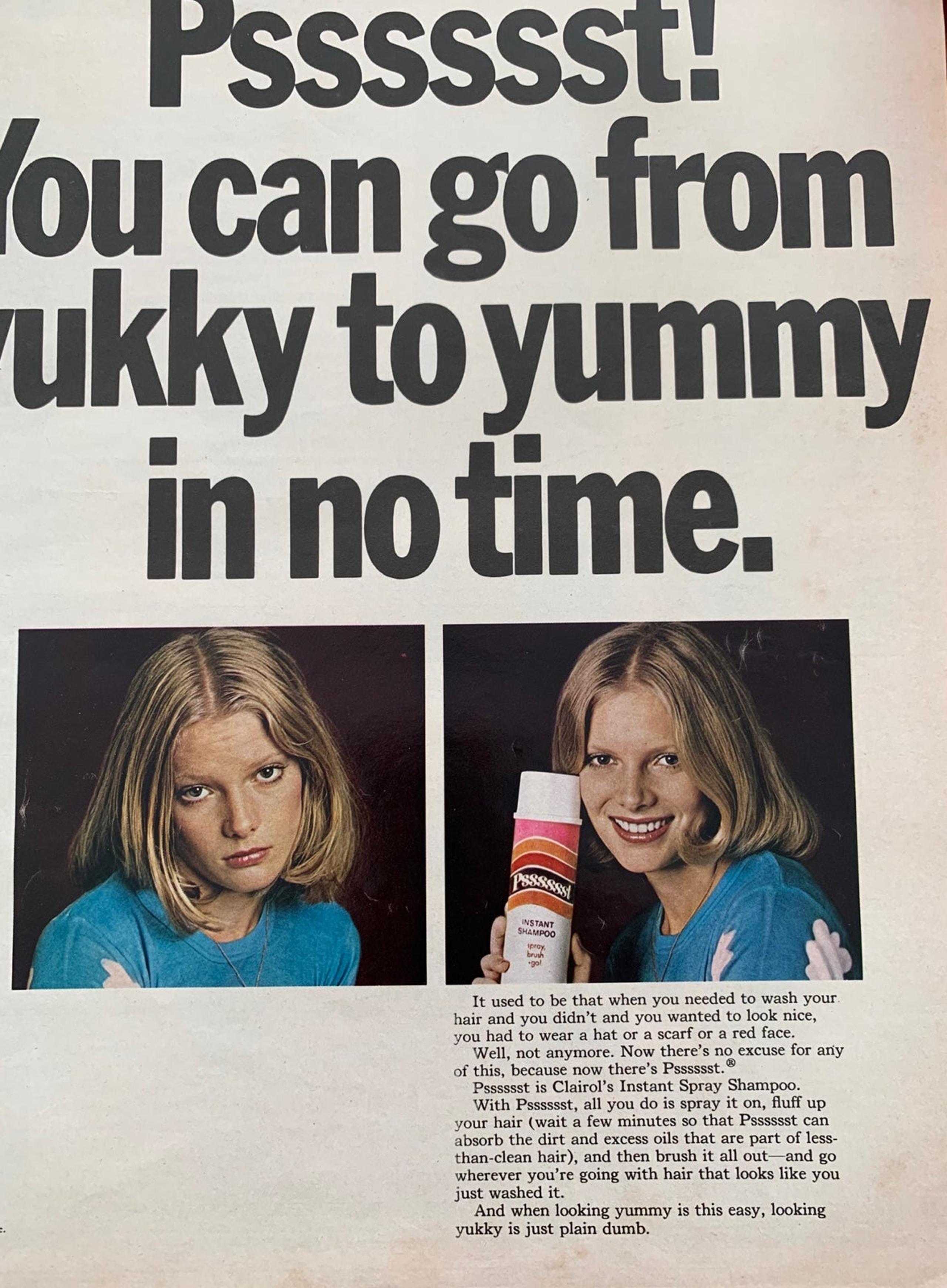 1973 Psssssst Instant Shampoo advertisement