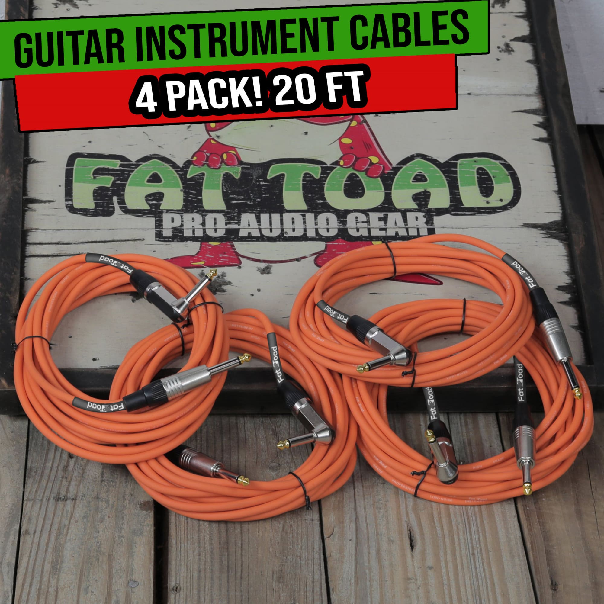 Guitar Cords Right Angle 20FT Gold 1/4 Jack Cables FAT TOAD Instrument AMP Wire