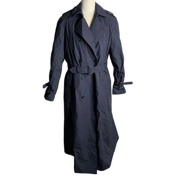 US Air Force All Weather Trench Coat 14L Blue Buttons Pockets Removable Liner