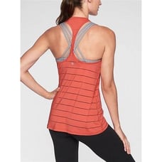 Athleta High Neck Chi Double Stripe Red Tank Top Size Small