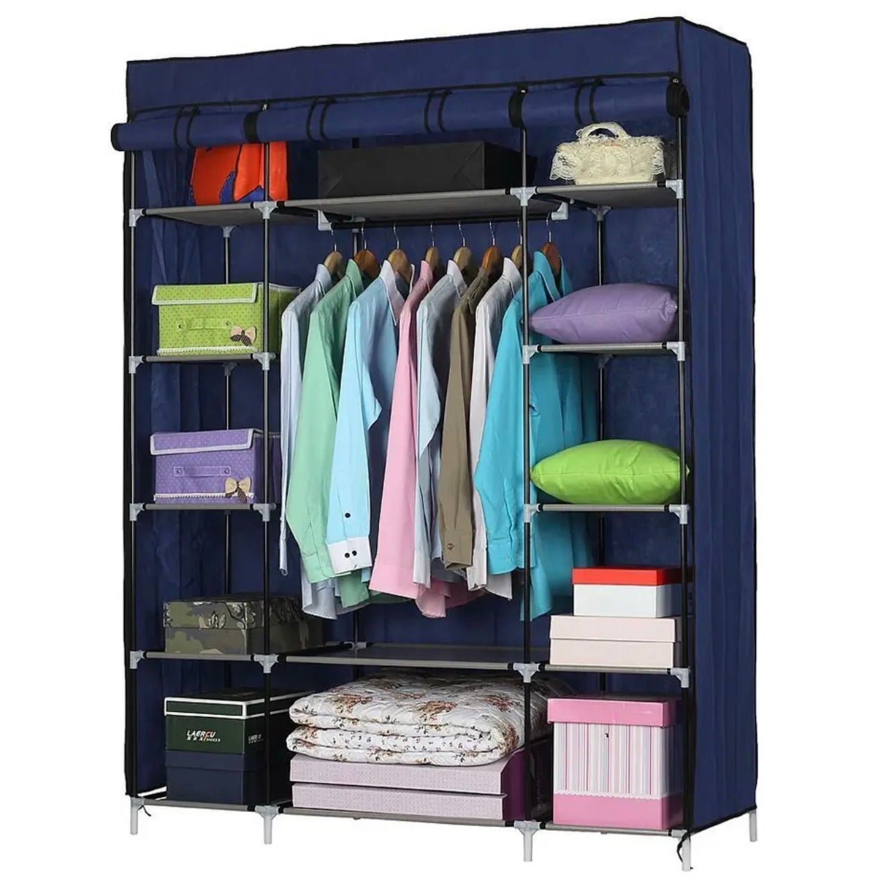 Portable Closet Storage Organizer Wardrobe Clothes Rack Fabrics 5-Layer 12 Grids