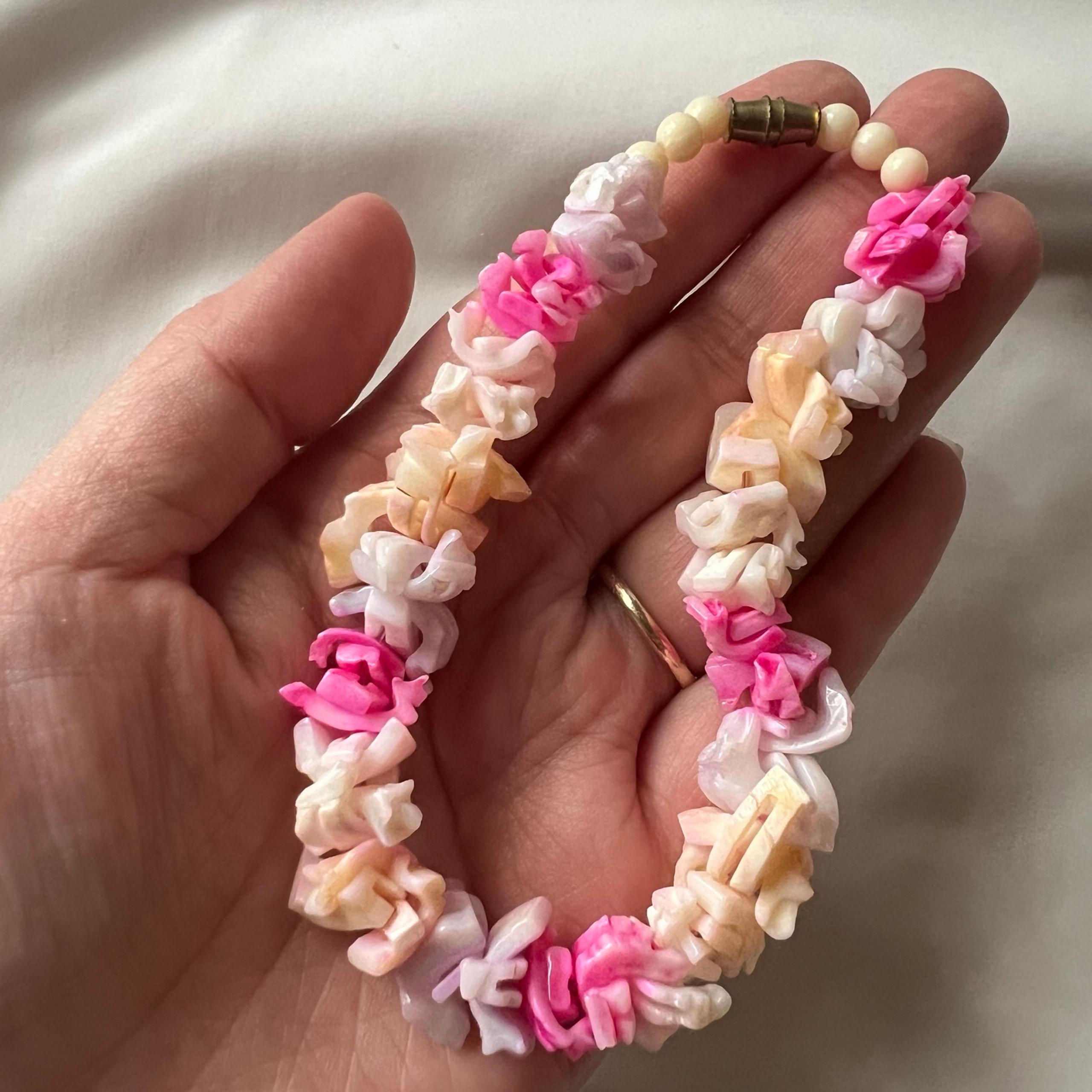Pink Peach White Beachy Boho Shell Beaded Costume Chunky Ombre Anklet Bracelet