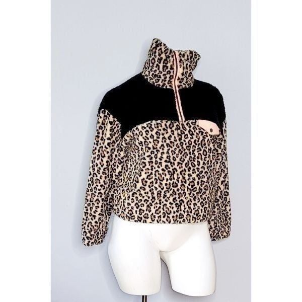 NWT BP. Leopard Mixed Media Fleece Tan Dale Leopard Big Spot Sweater