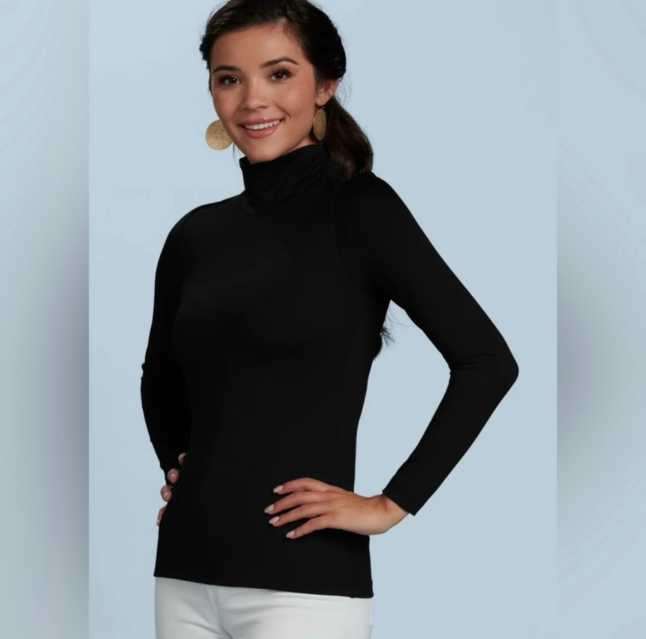 NWT Judy P Jackie Long Sleeve Turtleneck Top Black Size Medium