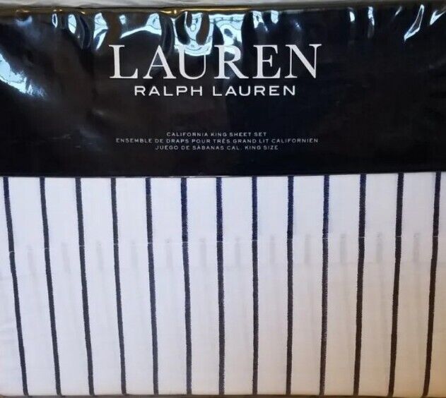 Brand New Ralph Lauren California King Sheet Set Stripe Color Navy