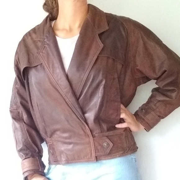 VINTAGE brown leather Moto bomber jacket