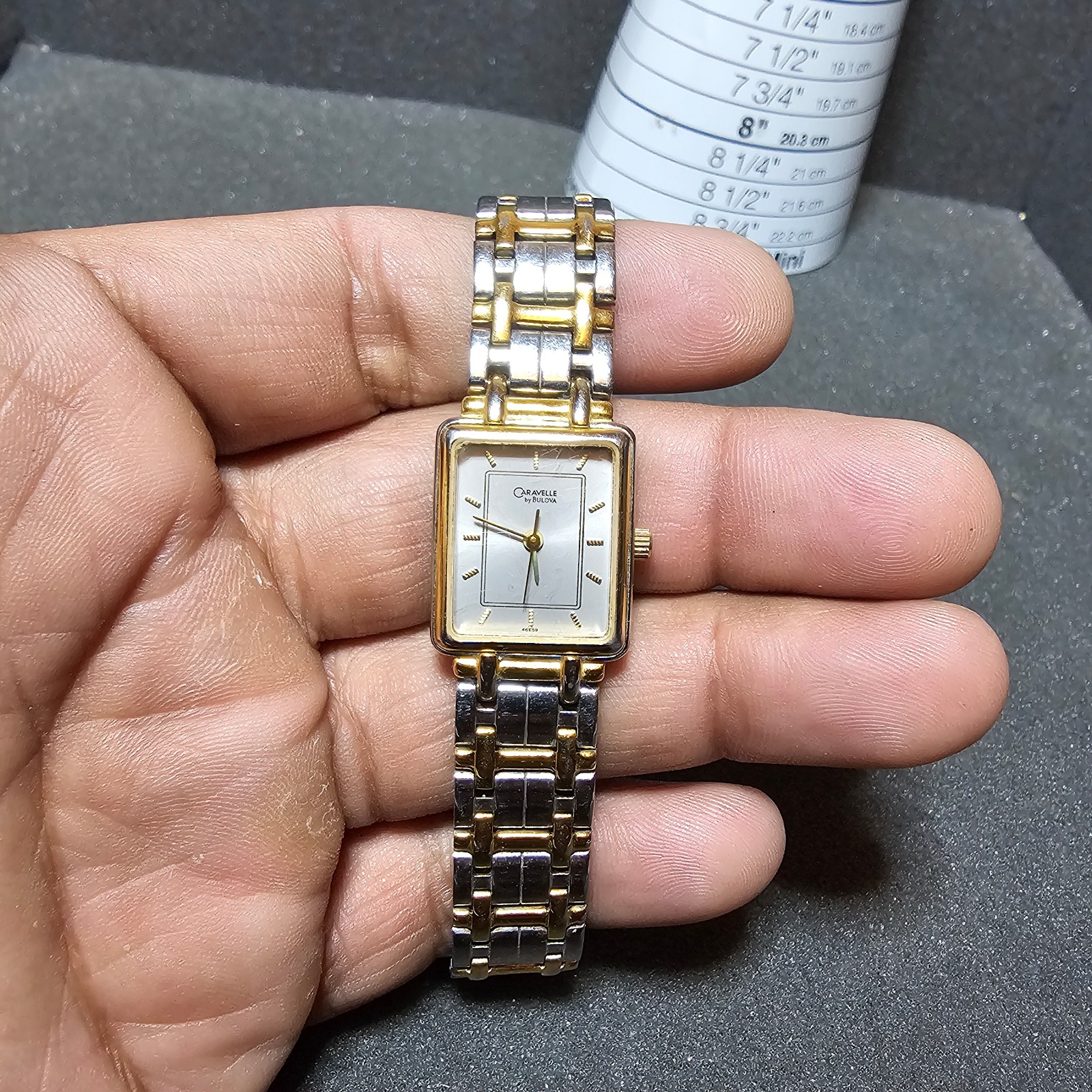 Caravelle By Bulova T8 Ladies Quartz Tank Style Watch Silver Gold Tone Working s