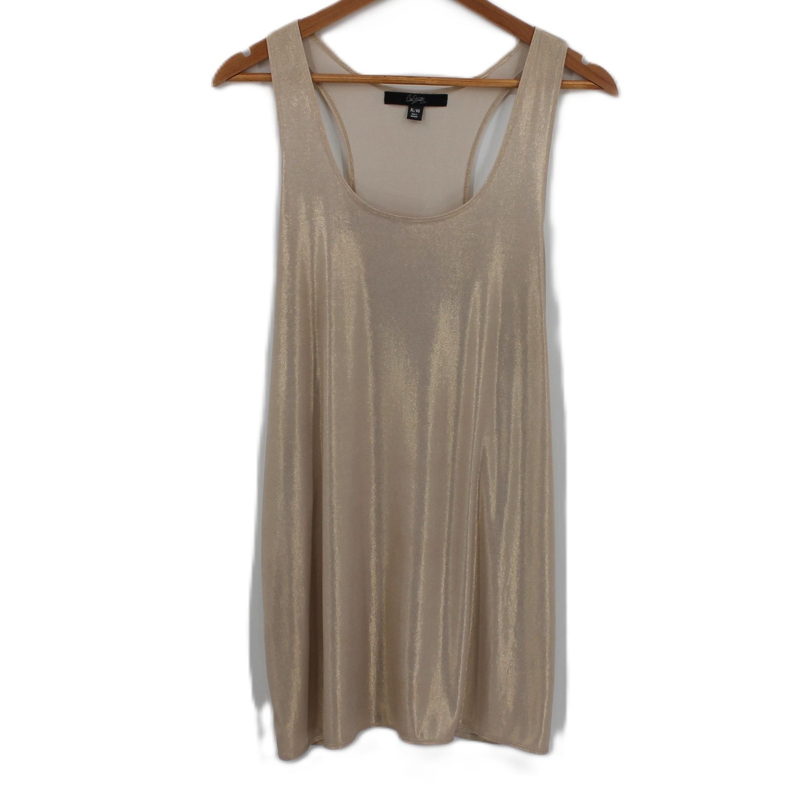 Metallic Gold Tunic Top Mini Dress Indie Sleaze Y2K Clubwear Disco Racerback XL