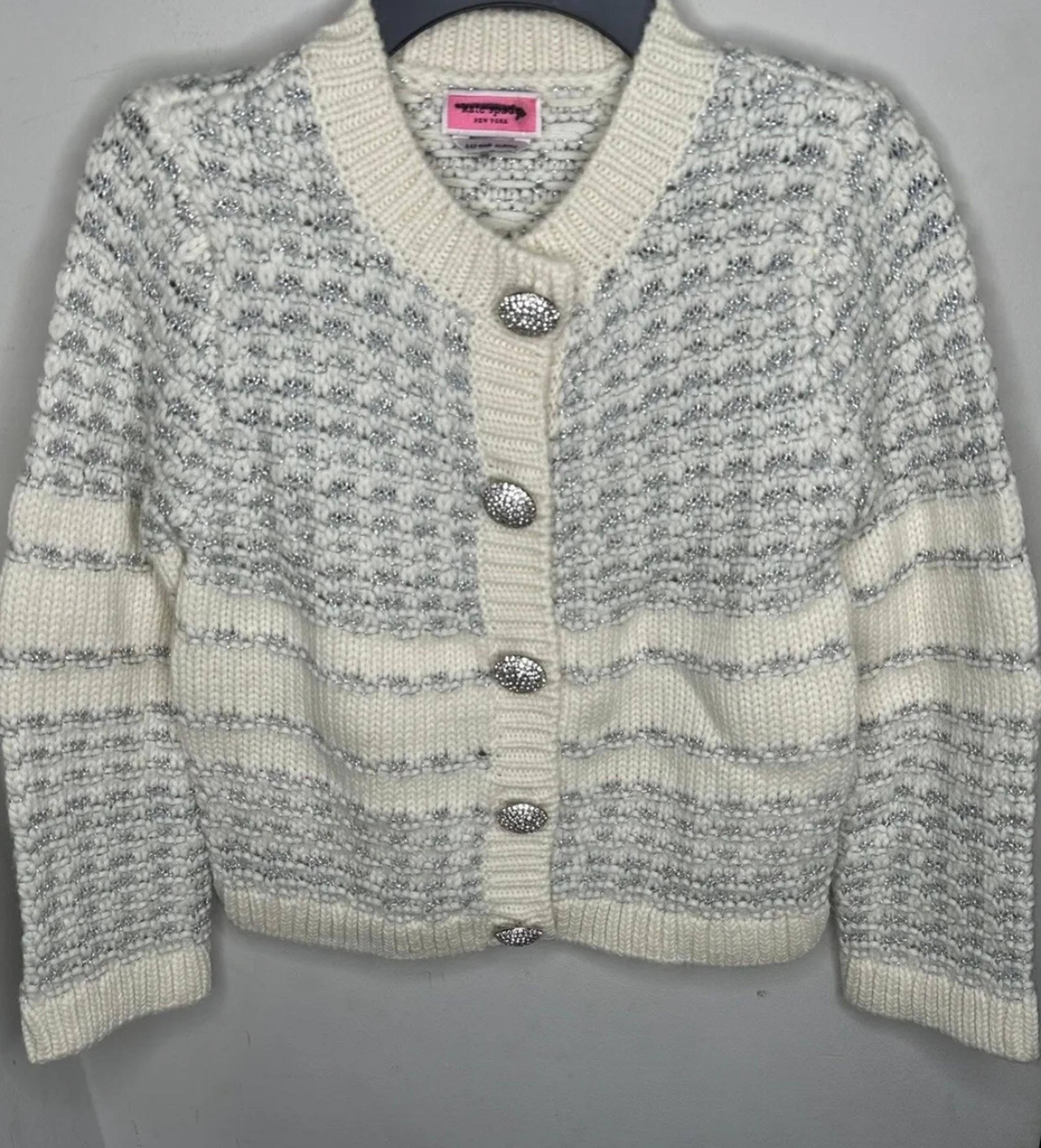NWT Kate Spade New York Womens Vest White XXS Jewel Button Texture Cardigan