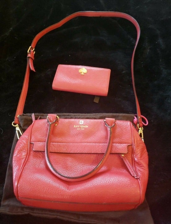 Kate Spade Red Gold Purse Bag & Wallet