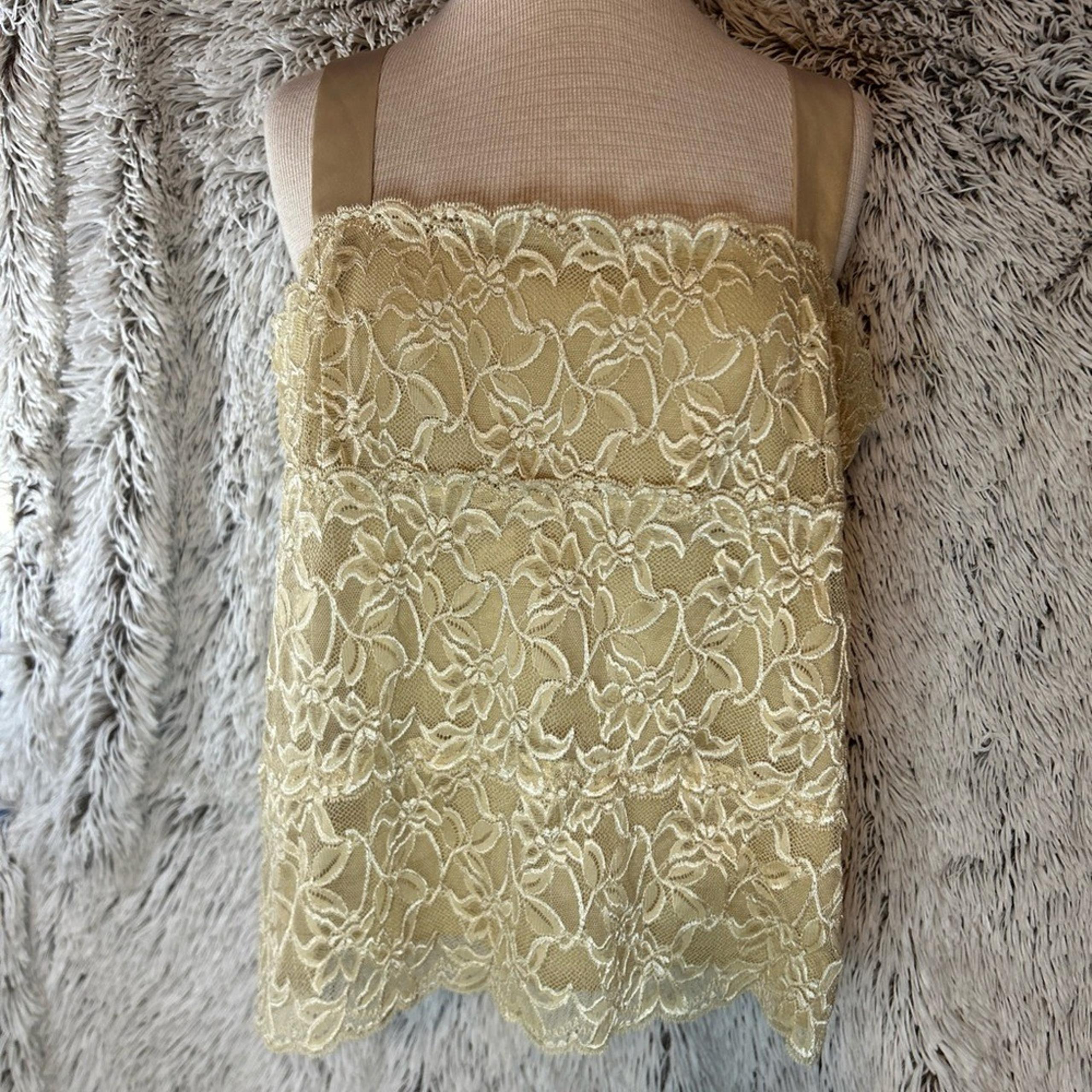Coldwater Creek Women's XL Crop Tank Biege Floral Lace Satin Straps Shirt